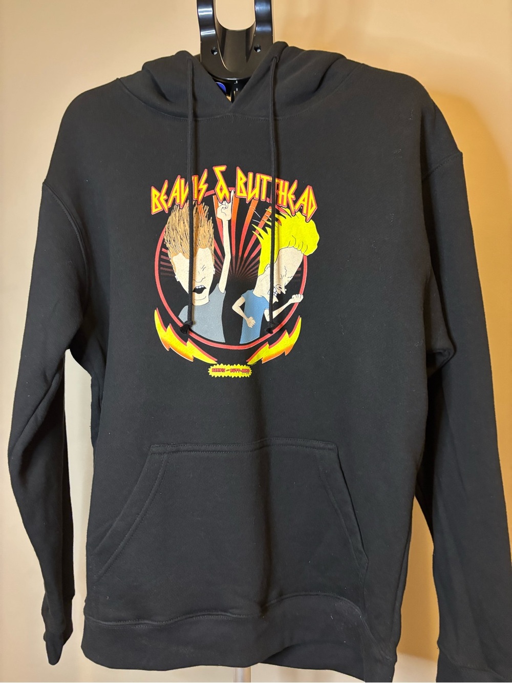 Beavis & Butt-Head Delta Fleece Hoodie Black Graphic Pullover Size L NWT - Picture 2 of 7